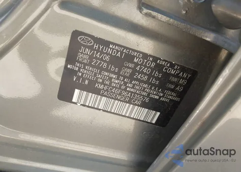 2006 Hyundai Azera Limited/Se from USA, damaged, VIN KMHFC46F96A135576